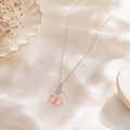 Pink Cat's Eye Cherry Necklace | Silver Fruit Charm Pendant for Women