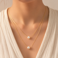 Layered Double Pearl Necklace | Gold Two Chain Necklace for Women