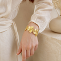 Gold Textured Flower Cuff Bracelet | Statement Floral Bangle for Women