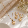 Puffy Heart Necklace and Earrings Set | Gold Plated Jewellery Set