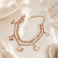 Rose Gold Butterfly Charm Bracelet | Layered Chain Bracelet for Women - Pettlez Jewellery