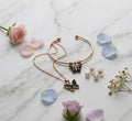 Rose Gold-Tone Black Enamel Butterfly Charm Pendant Necklace, Cuff Bangle Bracelet & CZ Stud Earrings Jewellery Set (3-Piece) - Pettlez Jewellery