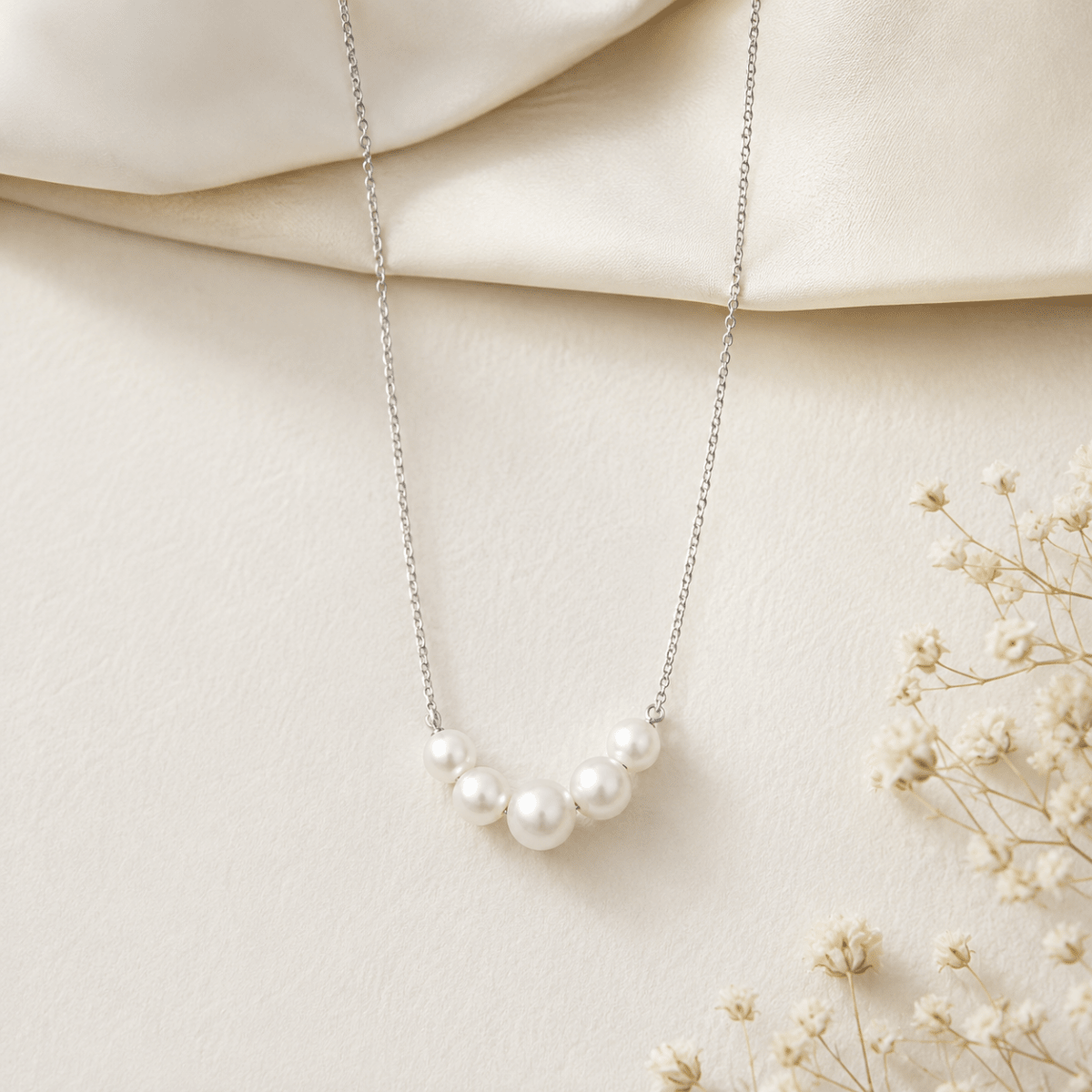 Silver Pearl Cluster Necklace | Delicate Chain Pendant for Women - Pettlez Jewellery