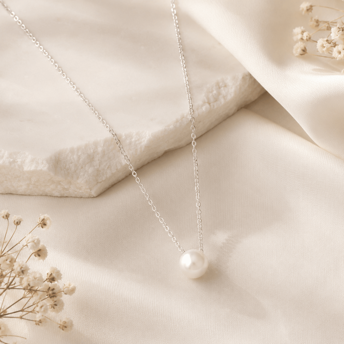 Single Pearl Pendant Necklace | Silver Minimalist Chain for Women - Pettlez Jewellery