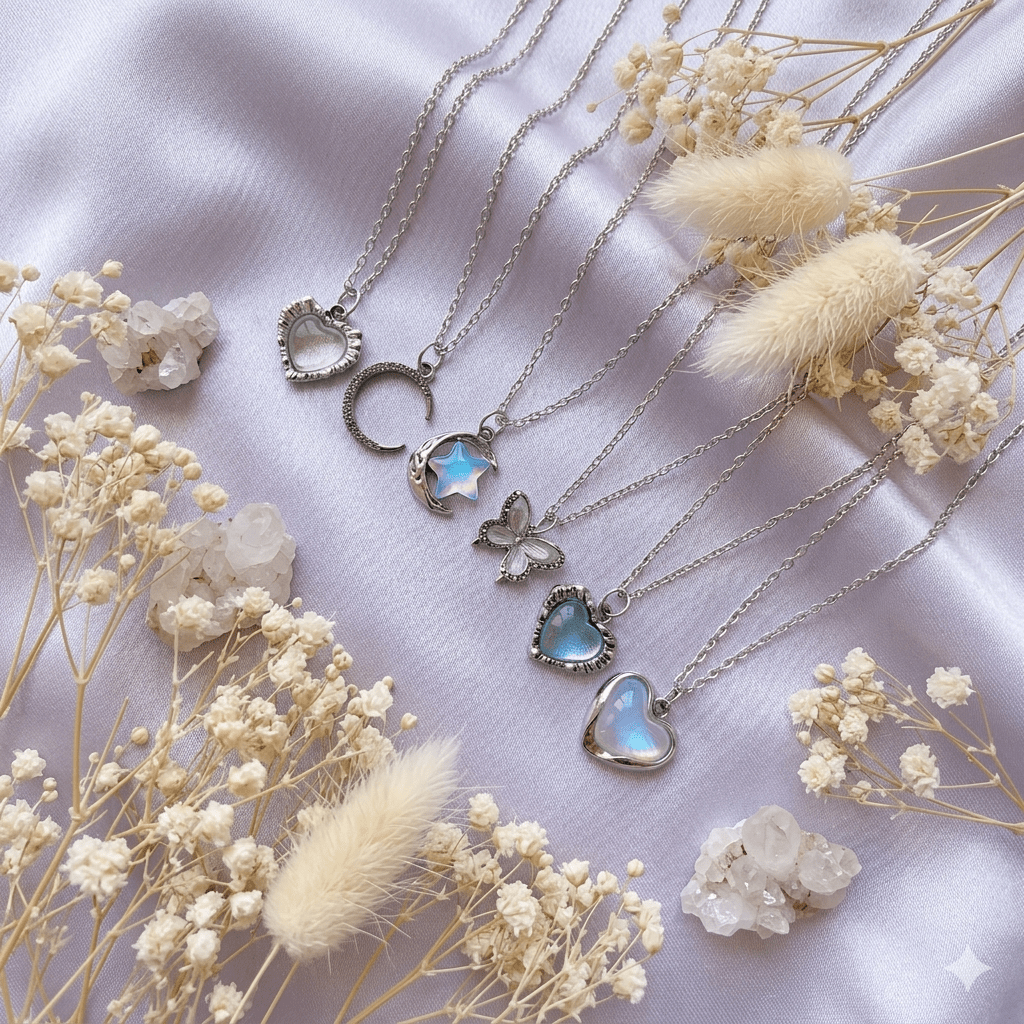 Trending Korean Vintage Aesthetic Pendant Necklaces – Moon, Star, Heart & Butterfly Charm Collection - Pettlez Jewellery