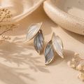 Two Tone Leaf Earrings | Gold Rimmed Statement Studs for Women - Pettlez Jewellery