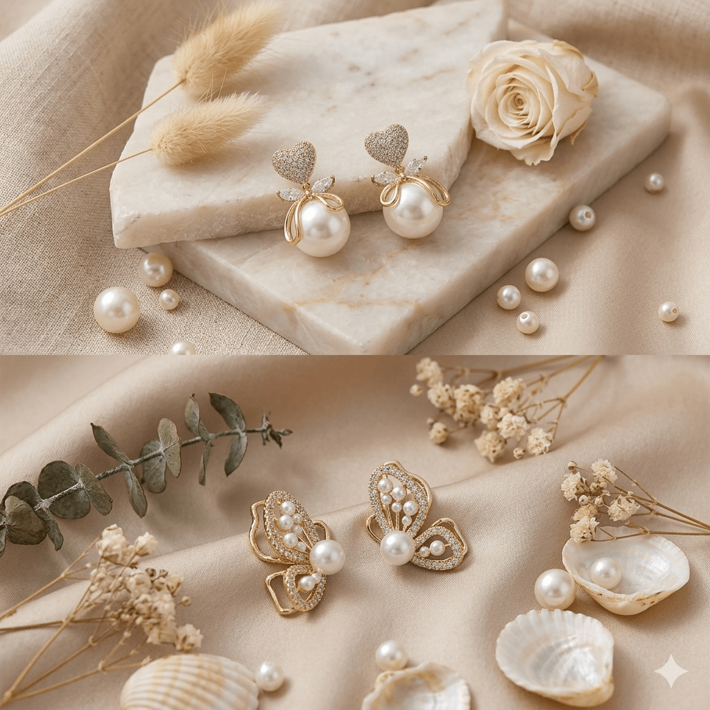 Viral Korean Aesthetic Heart Pearl & Butterfly Gold-Plated Earrings – Luxury Soft Glam Collection - Pettlez Jewellery